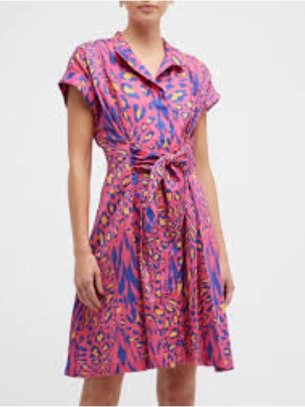Finley Pink and Blue Printed Tie-Waist Midi Dress with Yellow Accents